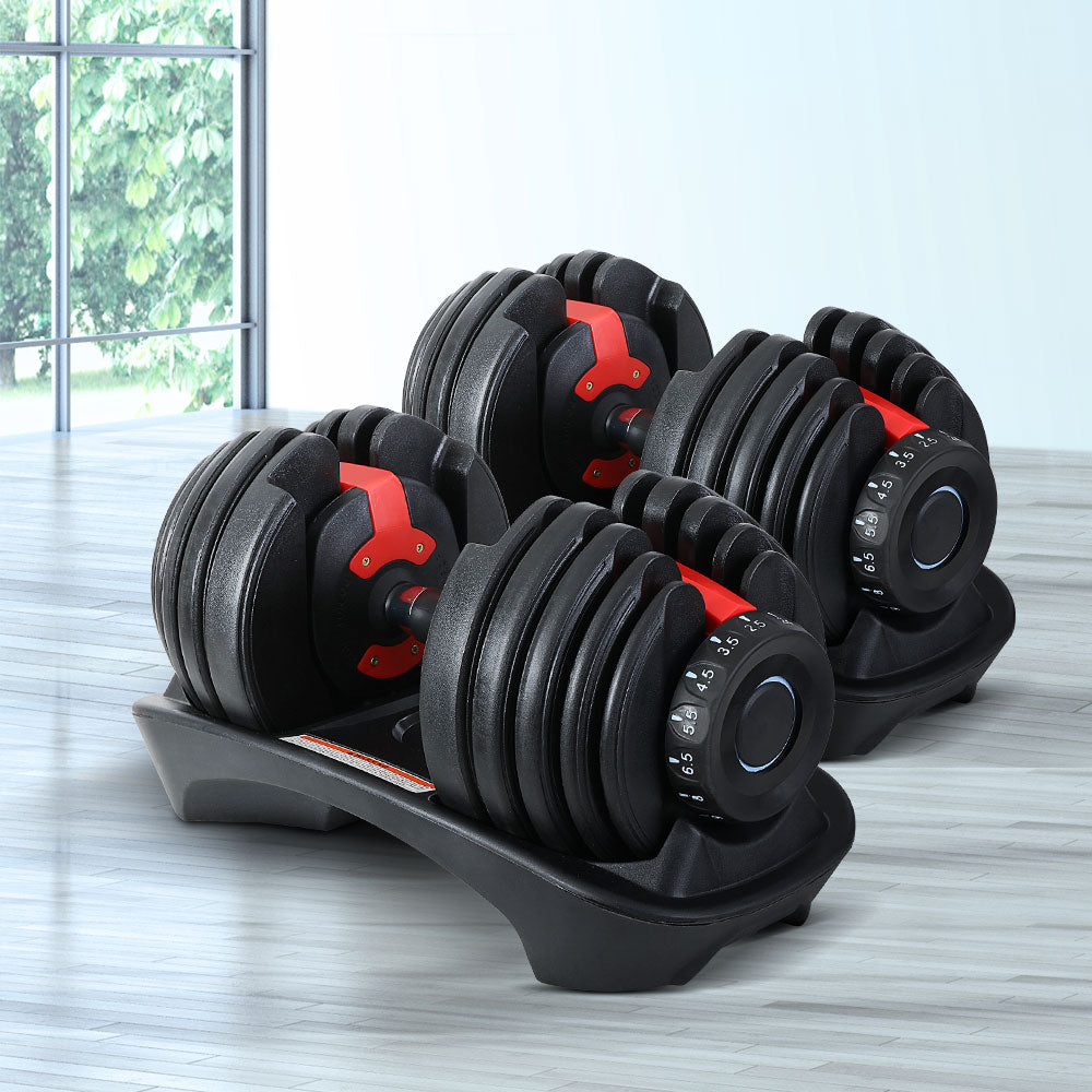 Free Weights: Everfit 24kg Dumbbells Adjustable Dumbbell Weight Plates Home Gym 2pcs