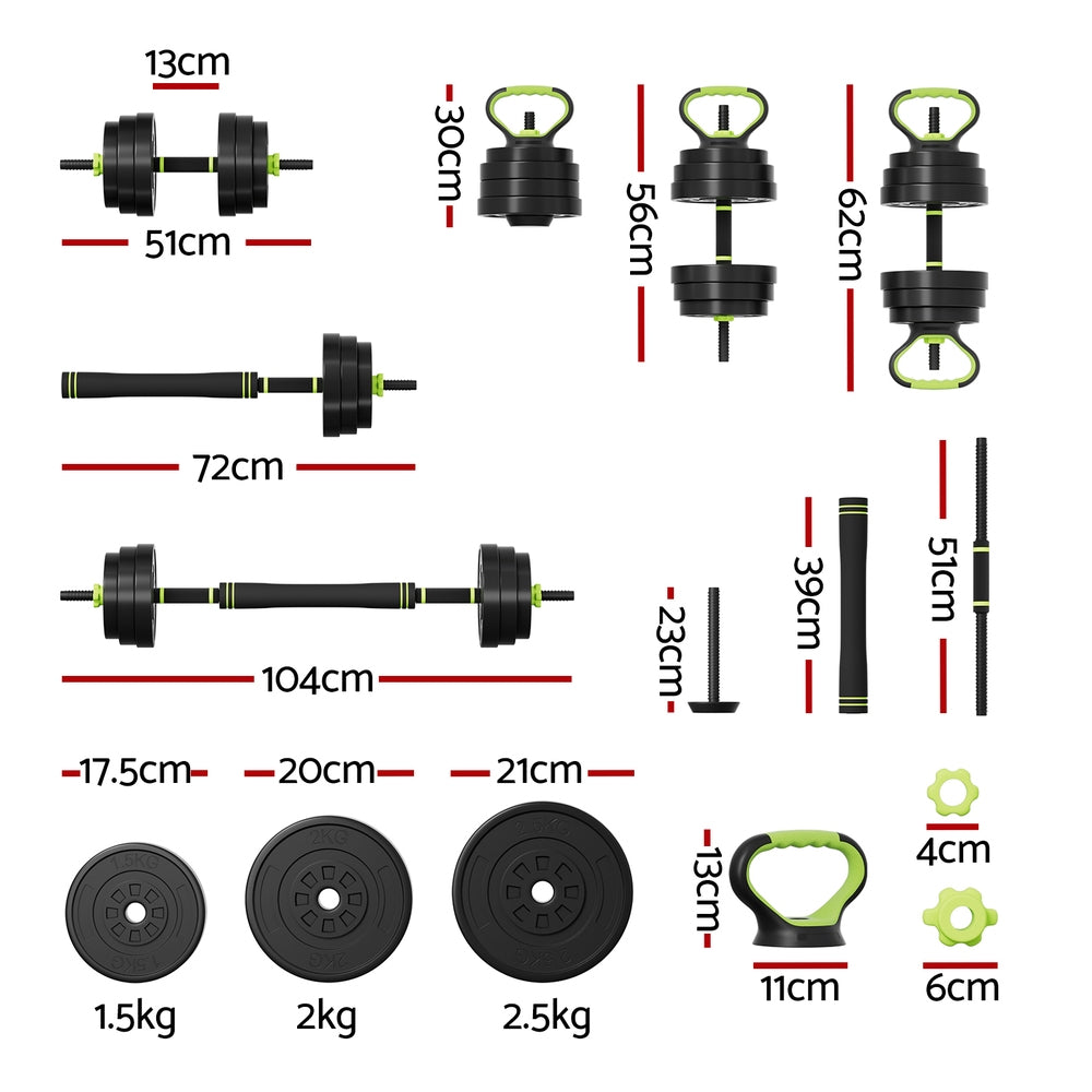 Free Weights: Everfit 25kg Adjustable Dumbbells Set Kettle Bell Weight Plates Barbells Gym