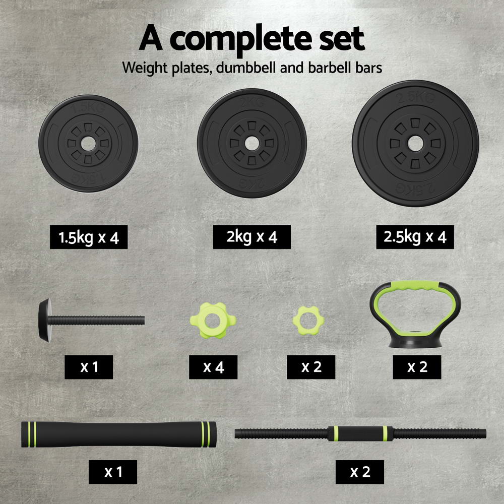 Free Weights: Everfit 25kg Adjustable Dumbbells Set Kettle Bell Weight Plates Barbells Gym