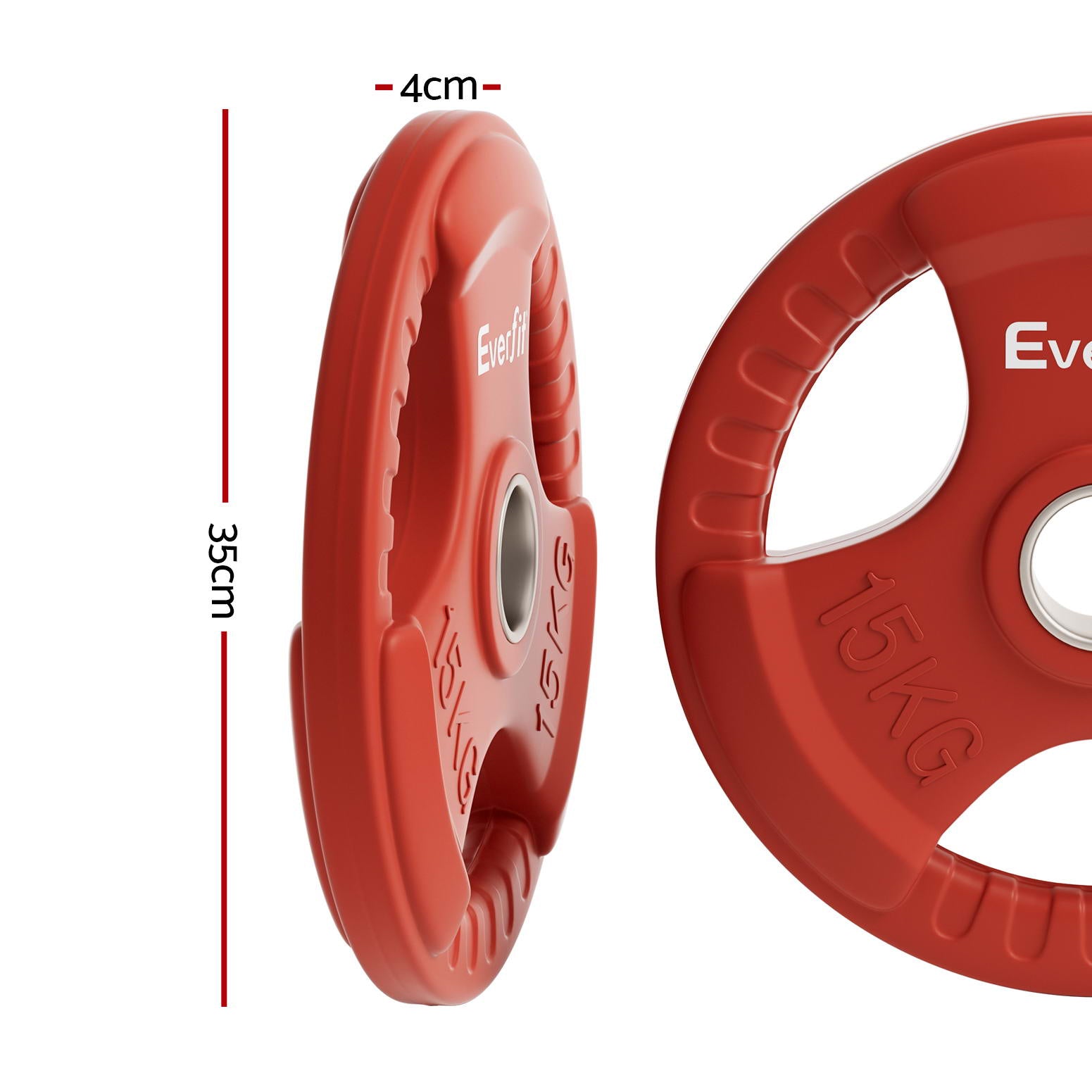 Free Weights: Everfit Weight Plates Olympic 15kg Dumbbell Barbell Plate Weight Lifting Home Gym Red
