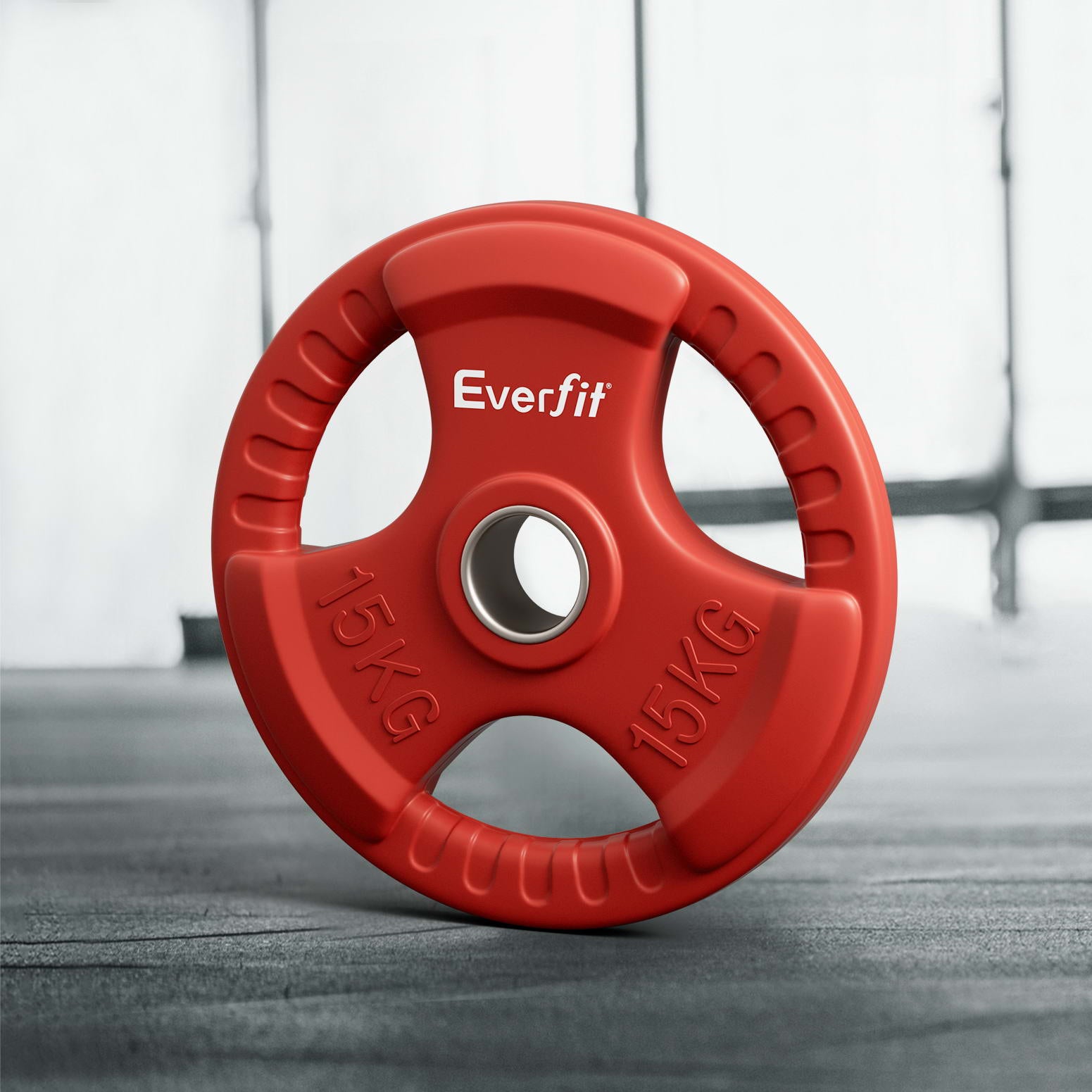 Free Weights: Everfit Weight Plates Olympic 15kg Dumbbell Barbell Plate Weight Lifting Home Gym Red