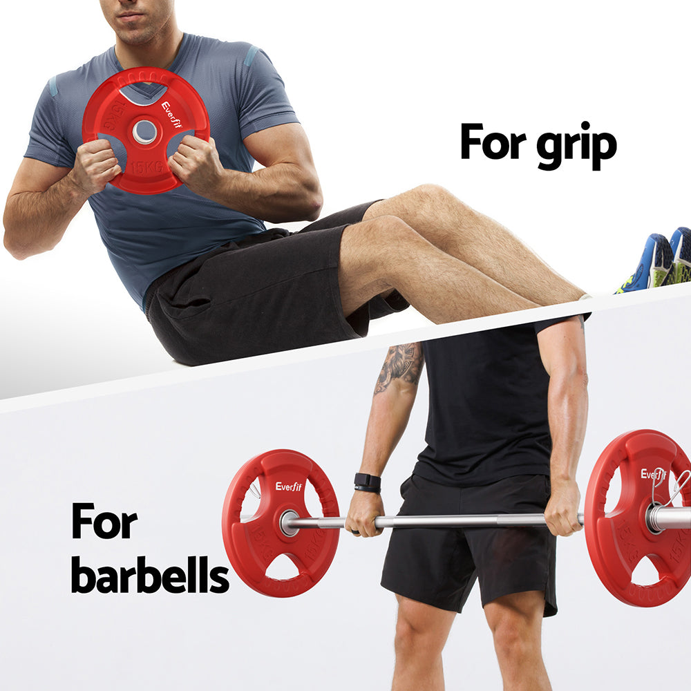 Free Weights: Everfit Weight Plates Olympic 15kg Dumbbell Barbell Plate Weight Lifting Home Gym Red