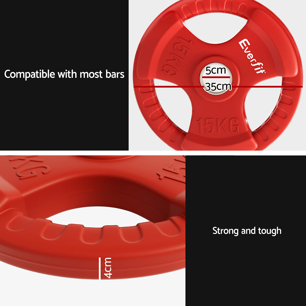 Free Weights: Everfit Weight Plates Olympic 15kg Dumbbell Barbell Plate Weight Lifting Home Gym Red