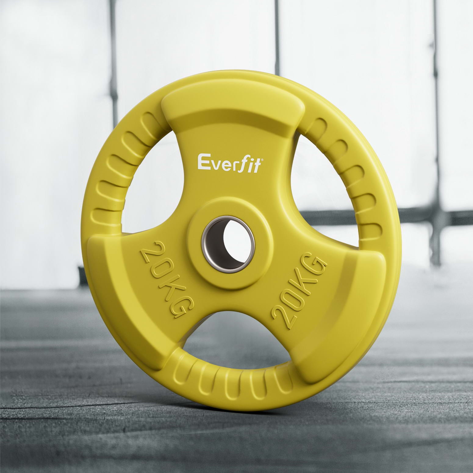 Free Weights: Everfit Weight Plates Olympic 20kg Dumbbell Barbell Plate Weight Lifting Home Gym Yellow