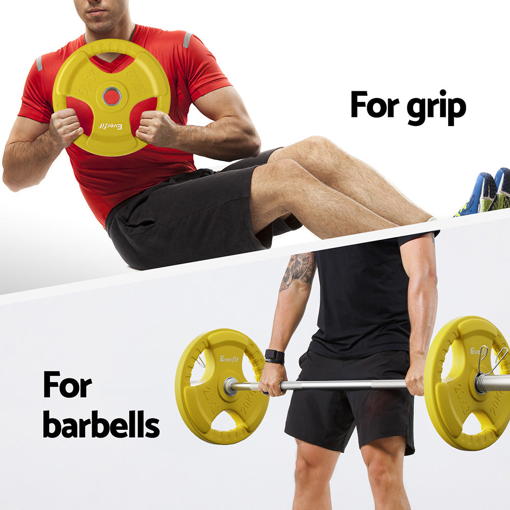 Free Weights: Everfit Weight Plates Olympic 20kg Dumbbell Barbell Plate Weight Lifting Home Gym Yellow