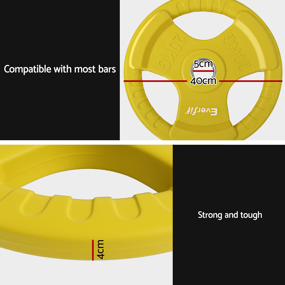 Free Weights: Everfit Weight Plates Olympic 20kg Dumbbell Barbell Plate Weight Lifting Home Gym Yellow
