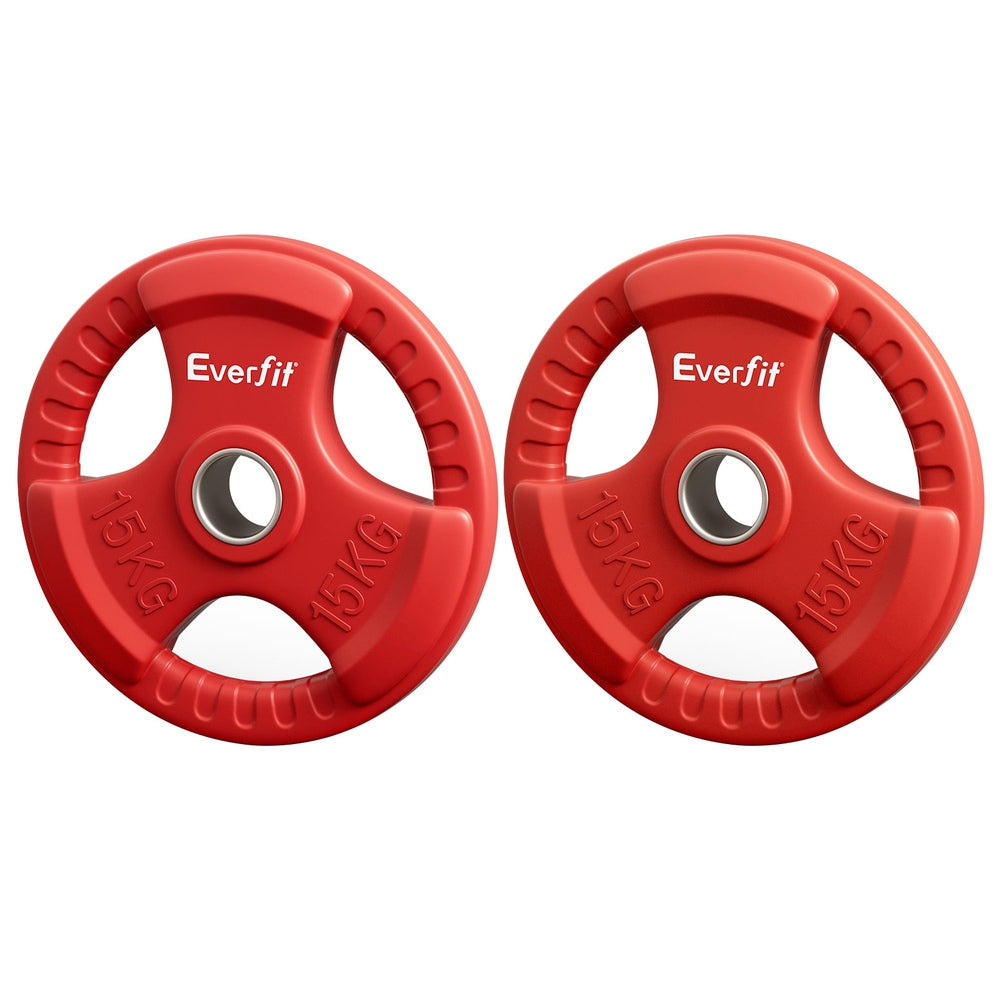 Free Weights: Everfit Weight Plates Olympic 15kgx2 Dumbbell Barbell Plate Weight Lifting Home Gym Red