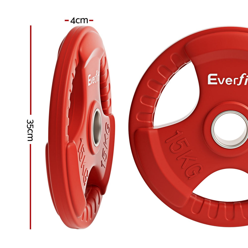 Free Weights: Everfit Weight Plates Olympic 15kgx2 Dumbbell Barbell Plate Weight Lifting Home Gym Red
