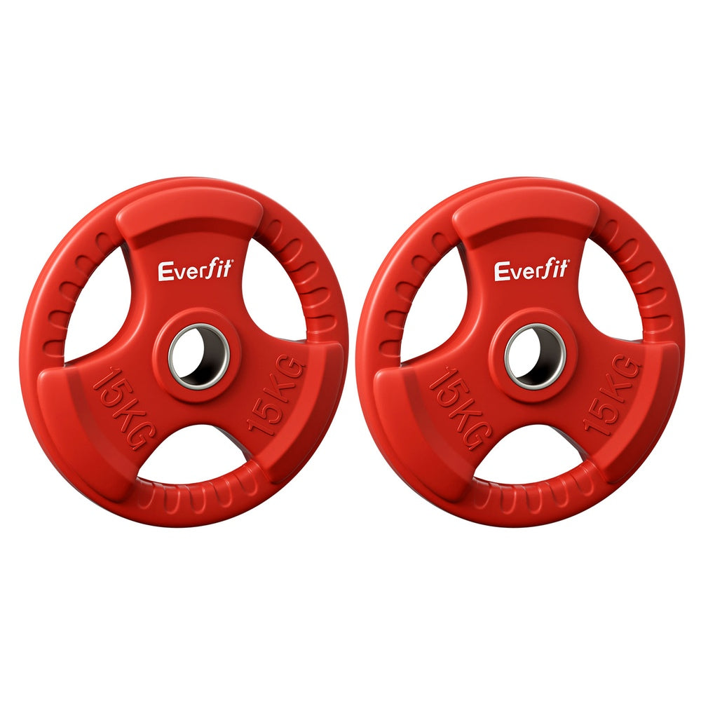 Free Weights: Everfit Weight Plates Olympic 15kgx2 Dumbbell Barbell Plate Weight Lifting Home Gym Red