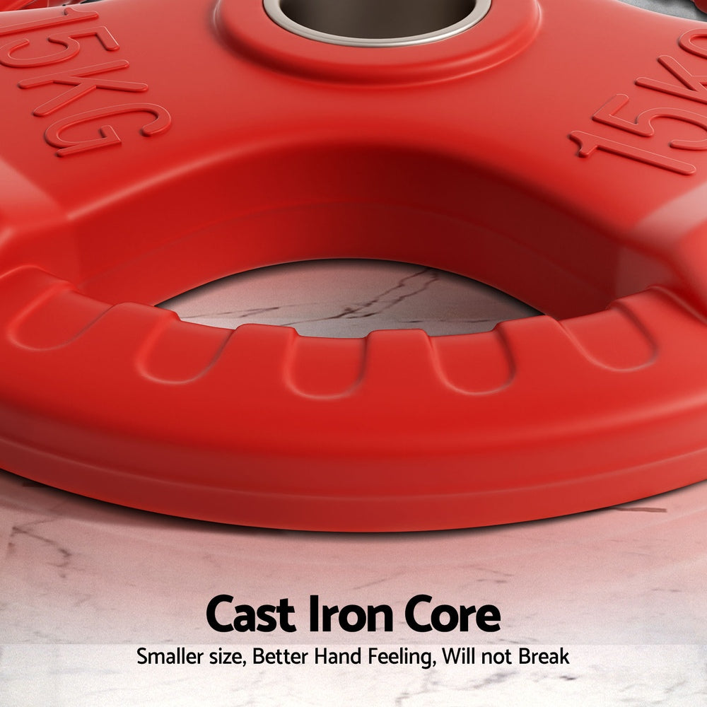 Free Weights: Everfit Weight Plates Olympic 15kgx2 Dumbbell Barbell Plate Weight Lifting Home Gym Red
