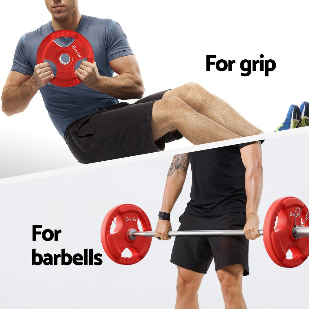 Free Weights: Everfit Weight Plates Olympic 15kgx2 Dumbbell Barbell Plate Weight Lifting Home Gym Red