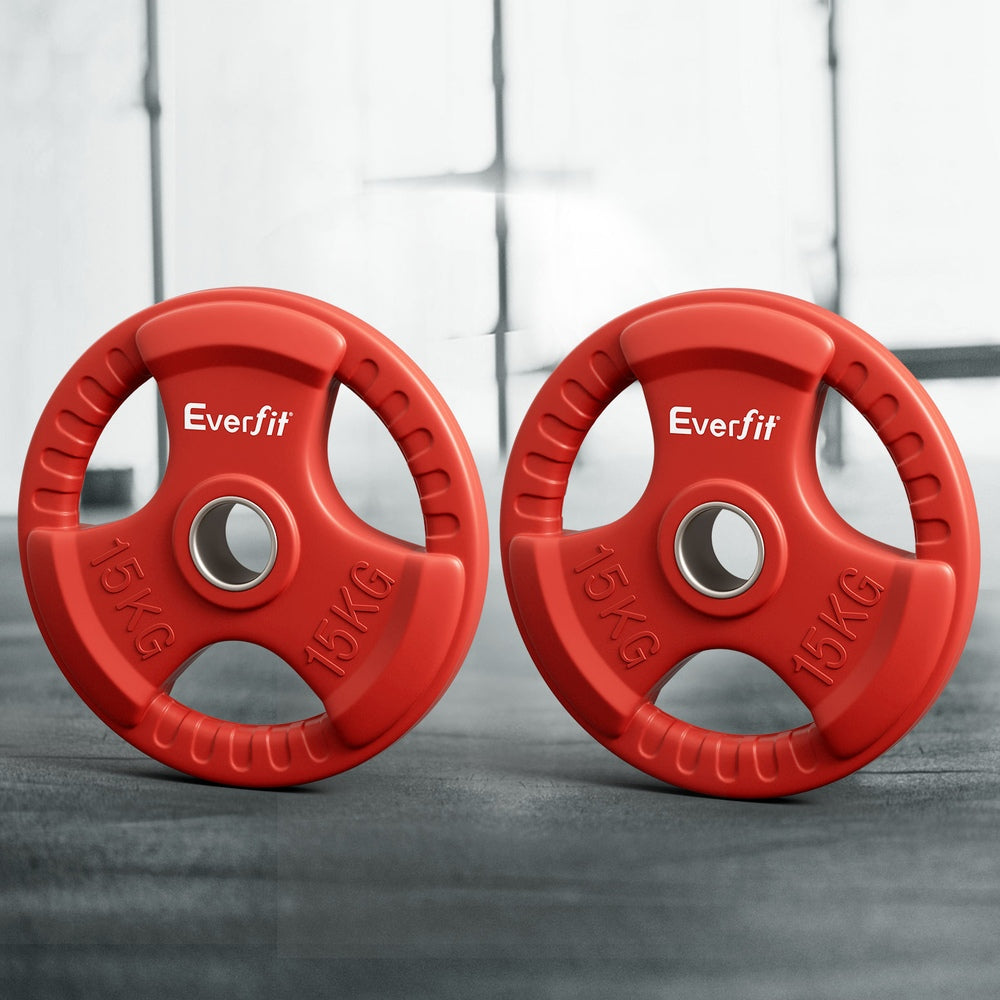 Free Weights: Everfit Weight Plates Olympic 15kgx2 Dumbbell Barbell Plate Weight Lifting Home Gym Red