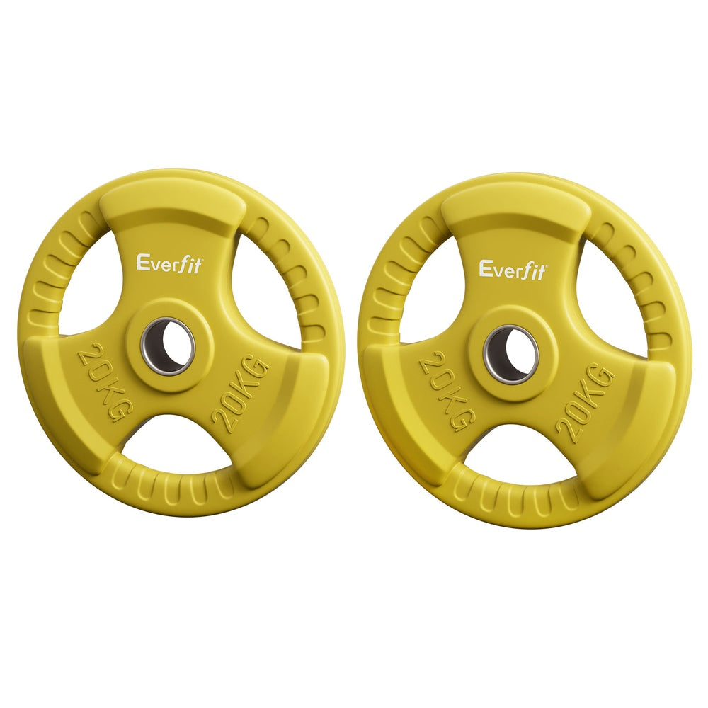 Free Weights: Everfit Weight Plates Olympic 20kgx2 Dumbbell Barbell Plate Weight Lifting Home Gym Yellow