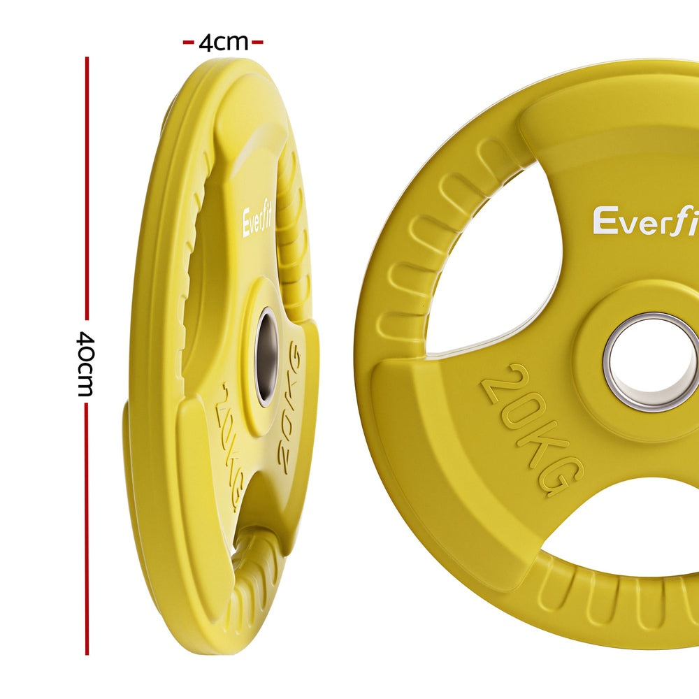 Free Weights: Everfit Weight Plates Olympic 20kgx2 Dumbbell Barbell Plate Weight Lifting Home Gym Yellow