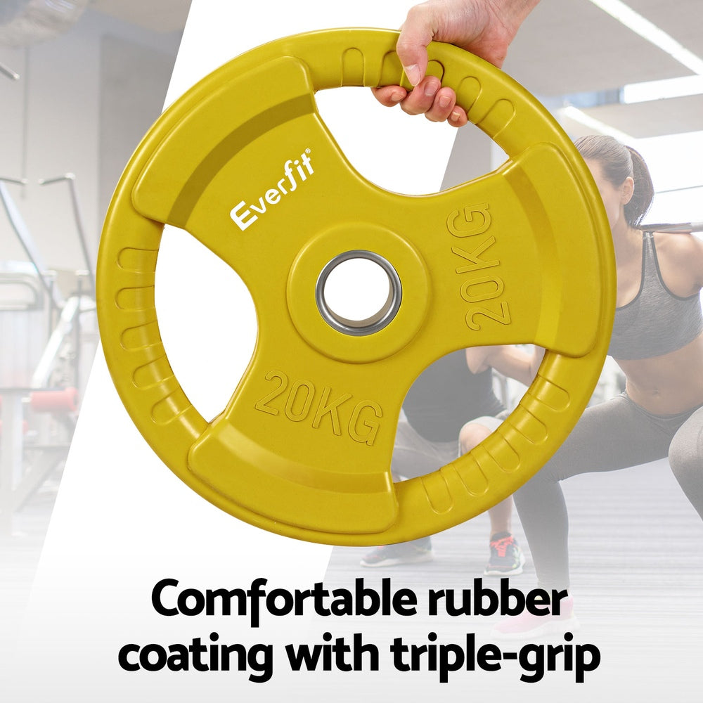 Free Weights: Everfit Weight Plates Olympic 20kgx2 Dumbbell Barbell Plate Weight Lifting Home Gym Yellow