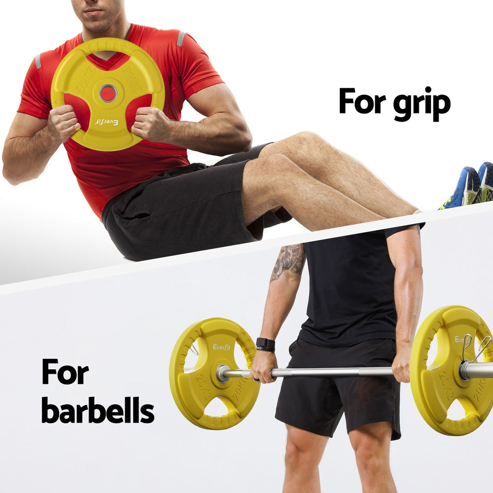 Free Weights: Everfit Weight Plates Olympic 20kgx2 Dumbbell Barbell Plate Weight Lifting Home Gym Yellow