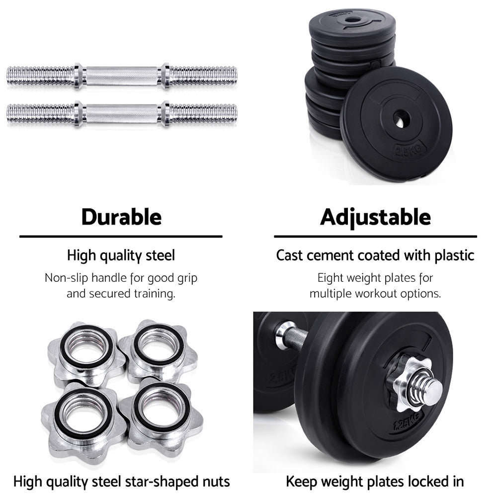 Free Weights: Everfit 20kg Dumbbell Set Weight Plates Dumbbells Lifting Bench