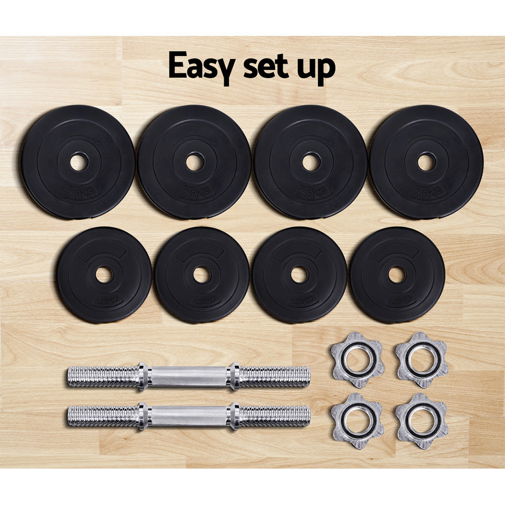 Free Weights: Everfit 20kg Dumbbell Set Weight Plates Dumbbells Lifting Bench