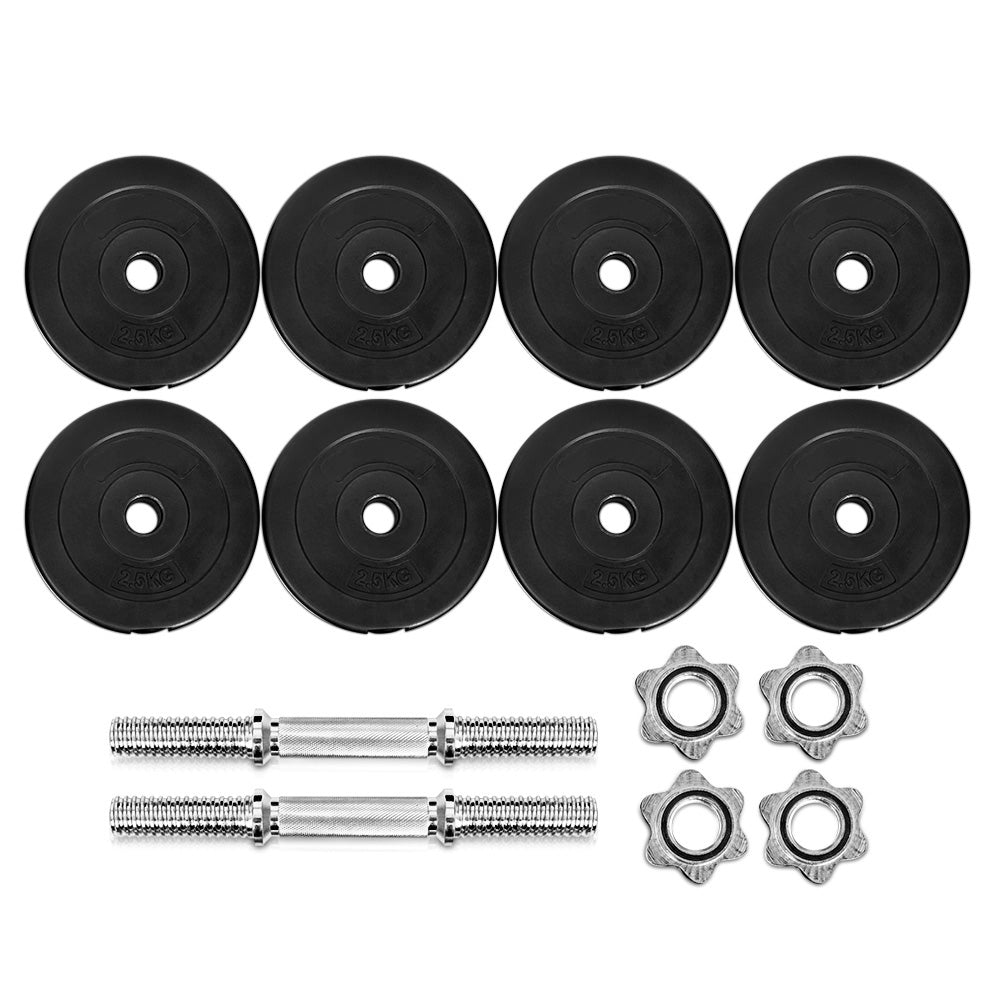Free Weights: Everfit 25kg Dumbbell Set Weight Plates Dumbbells Lifting Bench