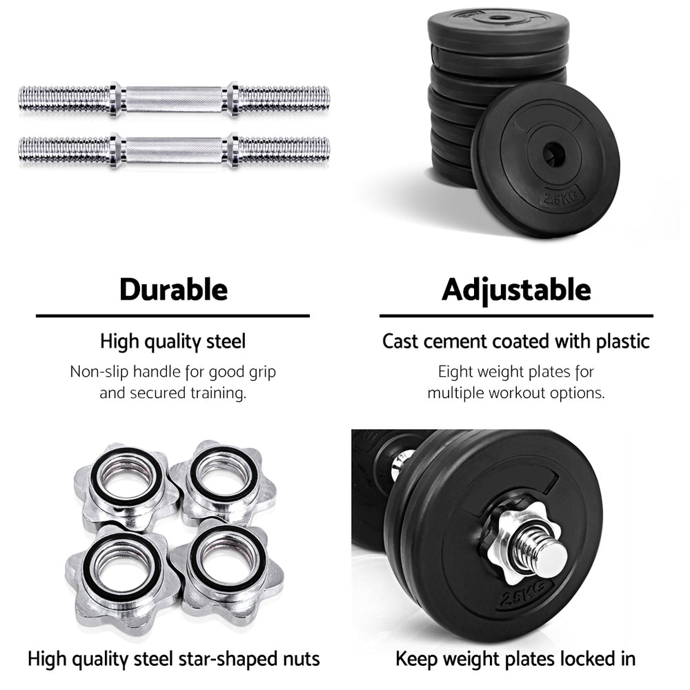 Free Weights: Everfit 25kg Dumbbell Set Weight Plates Dumbbells Lifting Bench