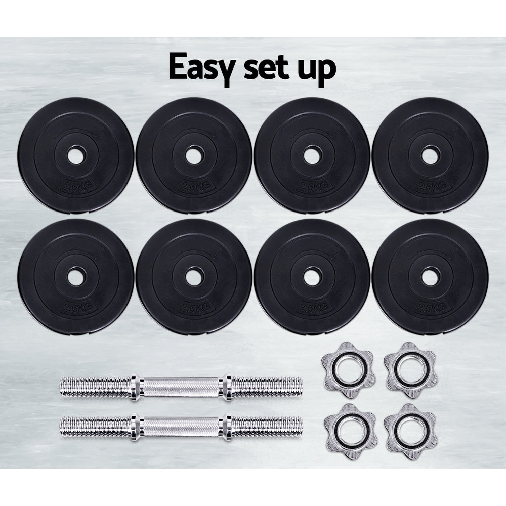Free Weights: Everfit 25kg Dumbbell Set Weight Plates Dumbbells Lifting Bench