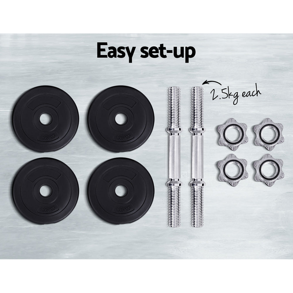 Free Weights: Everfit 10kg Dumbbell Set Weight Plates Dumbbells Lifting Bench