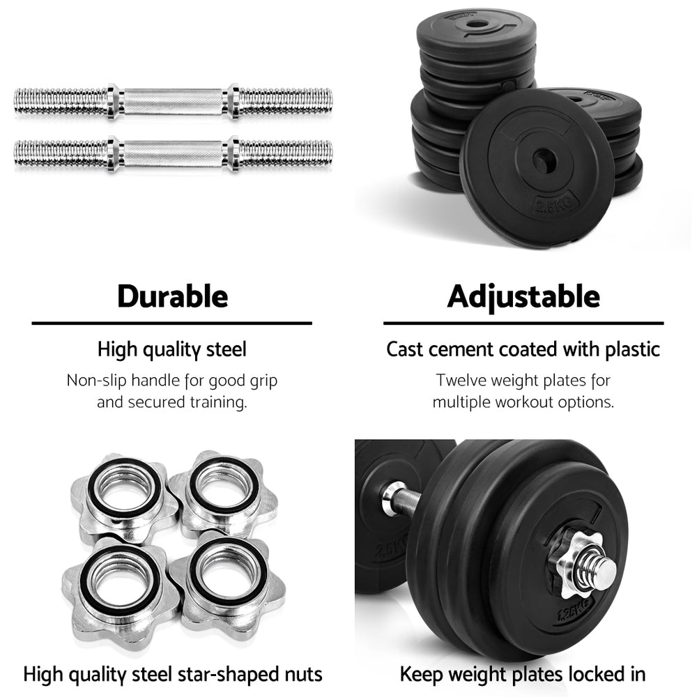 Free Weights: Everfit 30kg Dumbbell Set Weight Plates Dumbbells Lifting Bench