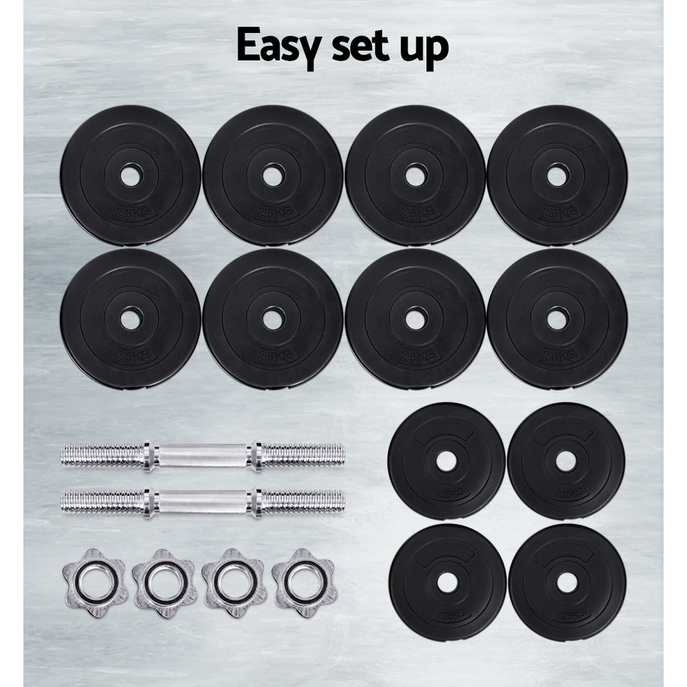 Free Weights: Everfit 30kg Dumbbell Set Weight Plates Dumbbells Lifting Bench