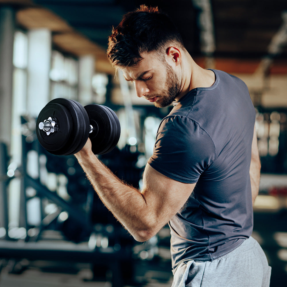 Free Weights: Everfit 30kg Dumbbell Set Weight Plates Dumbbells Lifting Bench