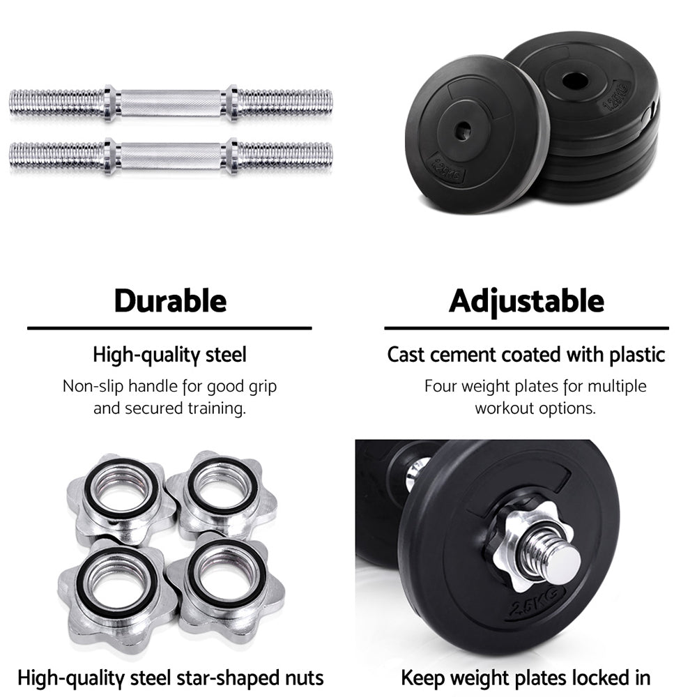 Free Weights: Everfit 15kg Dumbbell Set Weight Plates Dumbbells Lifting Bench
