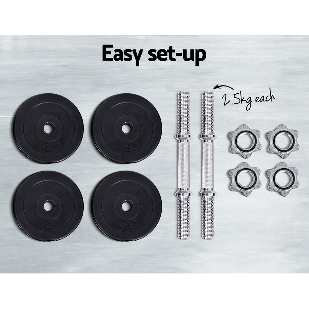 Free Weights: Everfit 15kg Dumbbell Set Weight Plates Dumbbells Lifting Bench