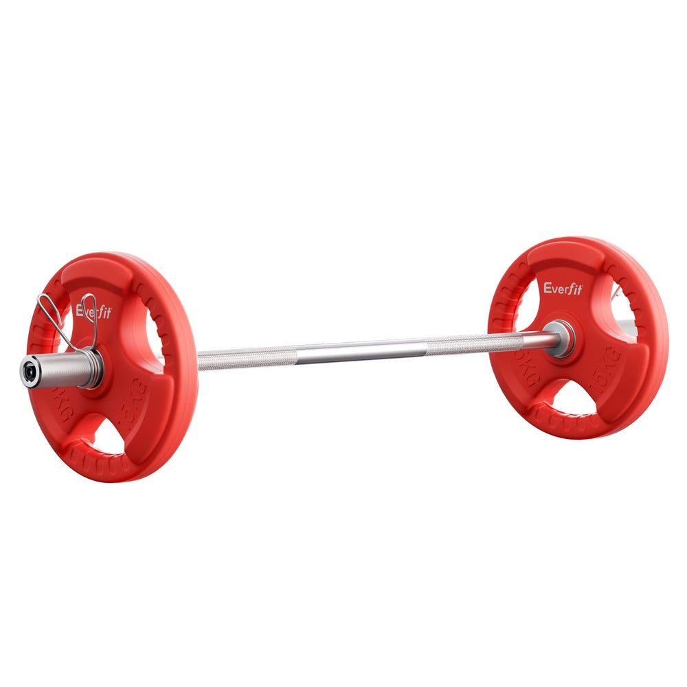 Free Weights: Everfit Barbells Set 36kg 120cm Dumbbell Barbell Plate Weight Lifting Home Gym Red Lifting