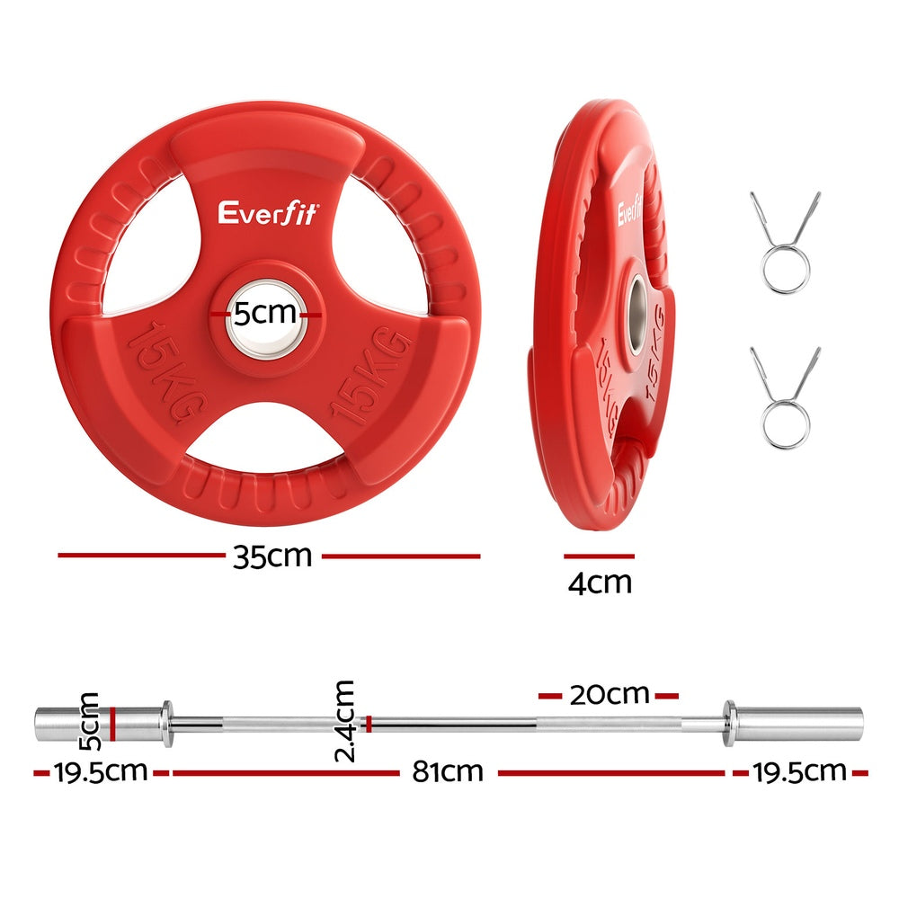 Free Weights: Everfit Barbells Set 36kg 120cm Dumbbell Barbell Plate Weight Lifting Home Gym Red Lifting