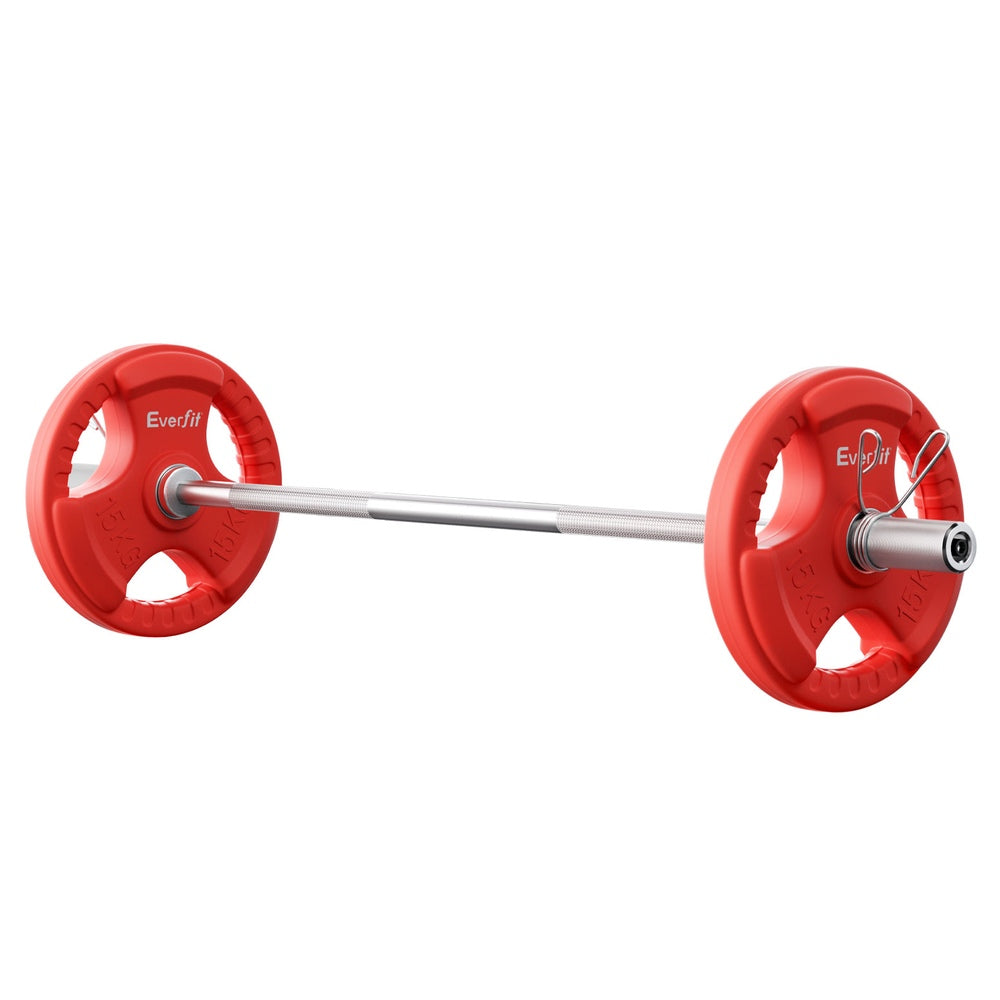 Free Weights: Everfit Barbells Set 36kg 120cm Dumbbell Barbell Plate Weight Lifting Home Gym Red Lifting