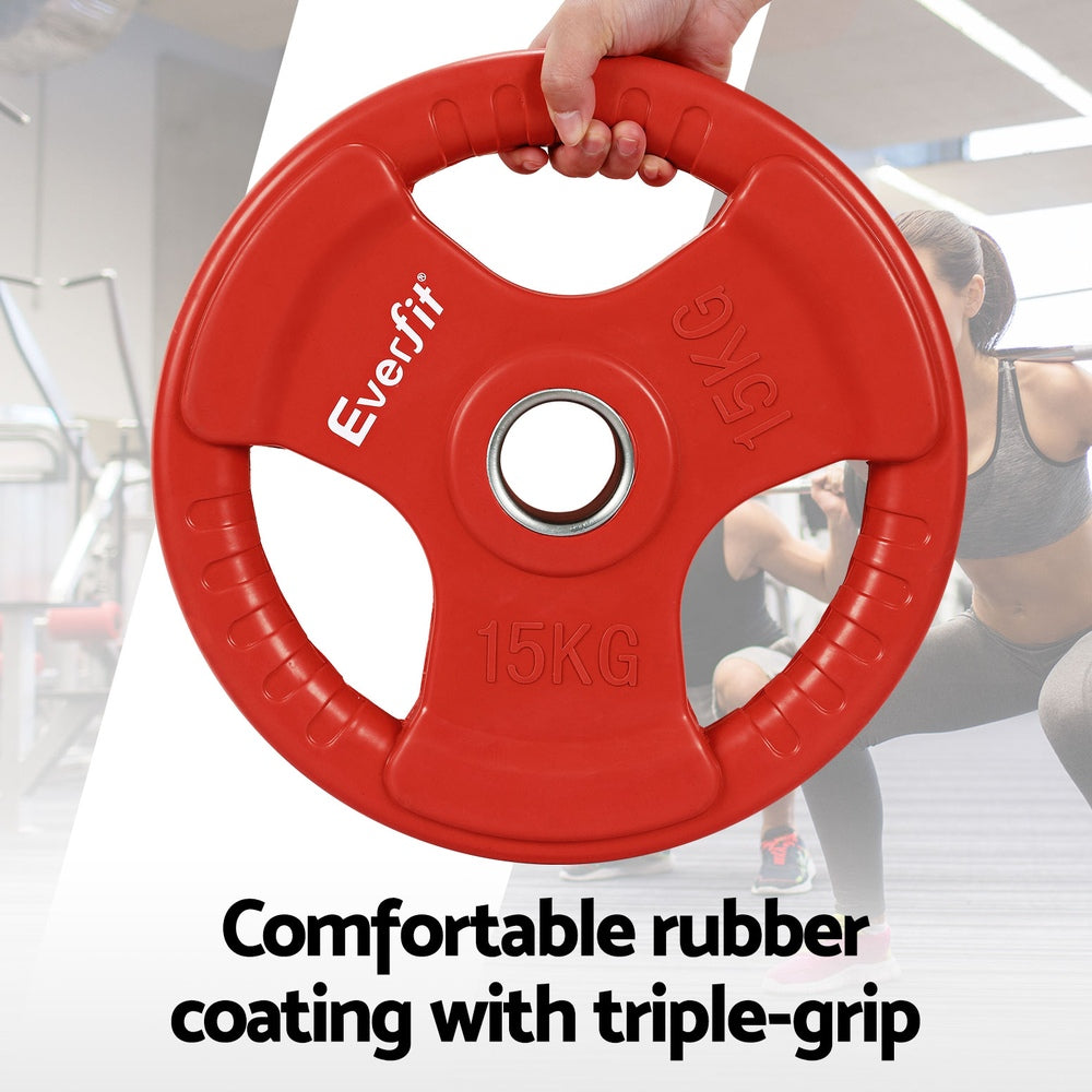 Free Weights: Everfit Barbells Set 36kg 120cm Dumbbell Barbell Plate Weight Lifting Home Gym Red Lifting
