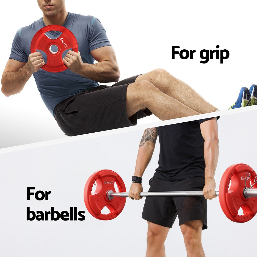 Free Weights: Everfit Barbells Set 36kg 120cm Dumbbell Barbell Plate Weight Lifting Home Gym Red Lifting
