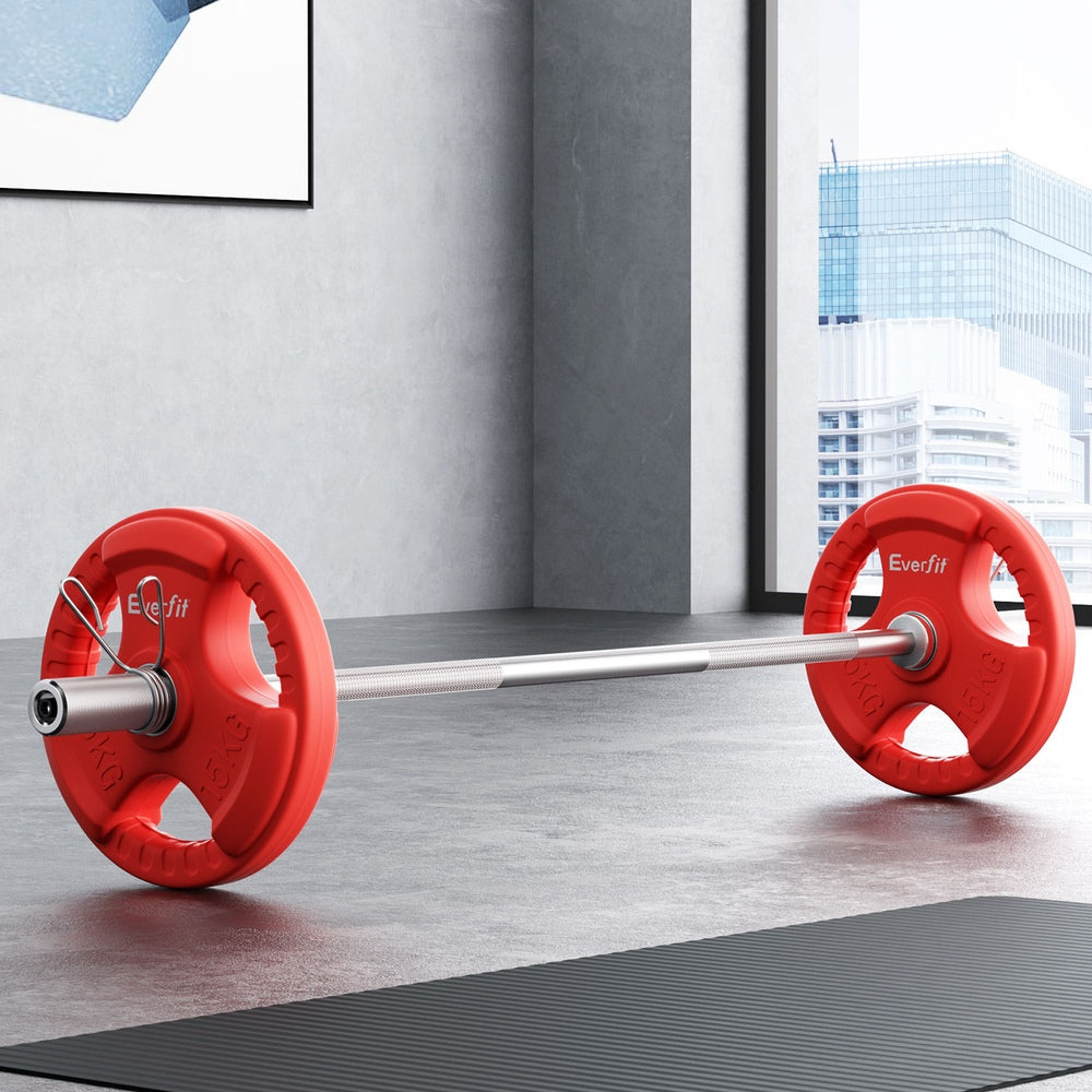 Free Weights: Everfit Barbells Set 36kg 120cm Dumbbell Barbell Plate Weight Lifting Home Gym Red Lifting