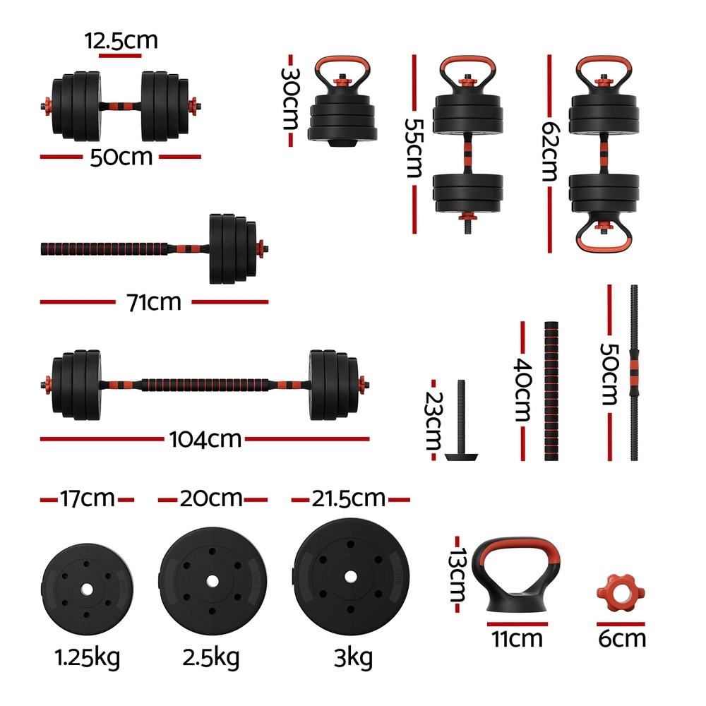 Free Weights: Everfit 40kg Adjustable Dumbbells Set Kettle Bell Weight Plates Barbells Gym