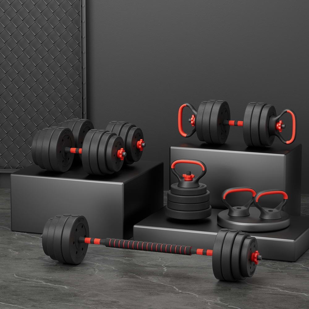 Free Weights: Everfit 40kg Adjustable Dumbbells Set Kettle Bell Weight Plates Barbells Gym