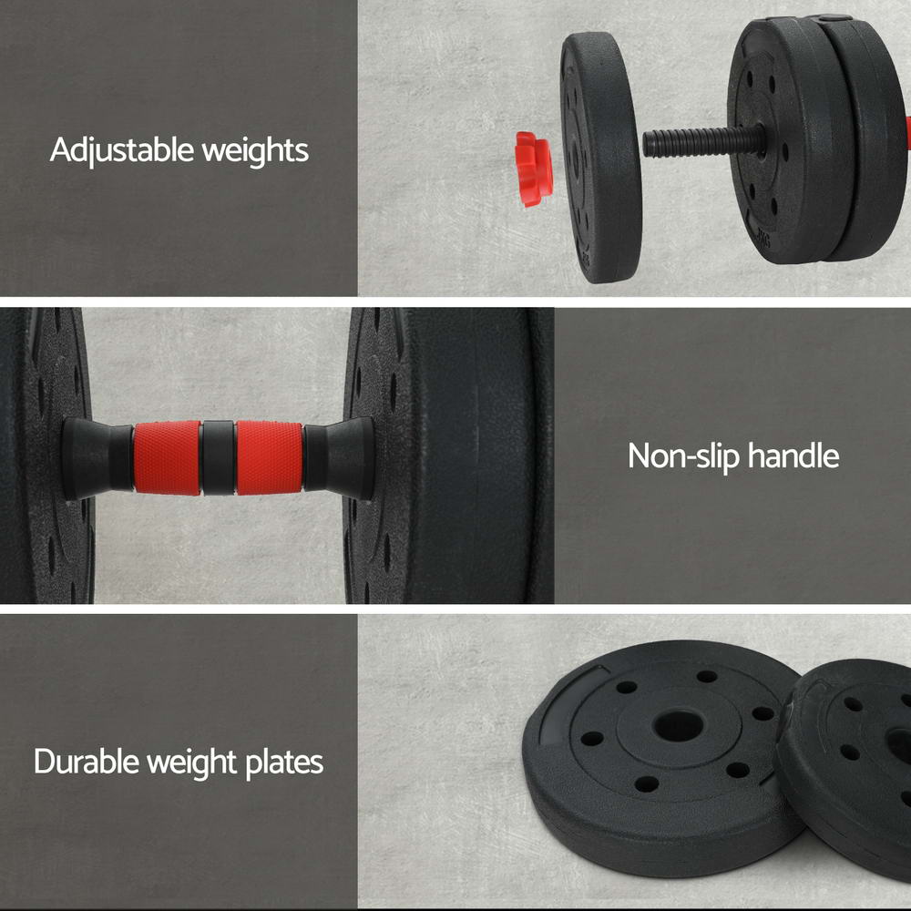 Free Weights: Everfit 40kg Adjustable Dumbbells Set Kettle Bell Weight Plates Barbells Gym