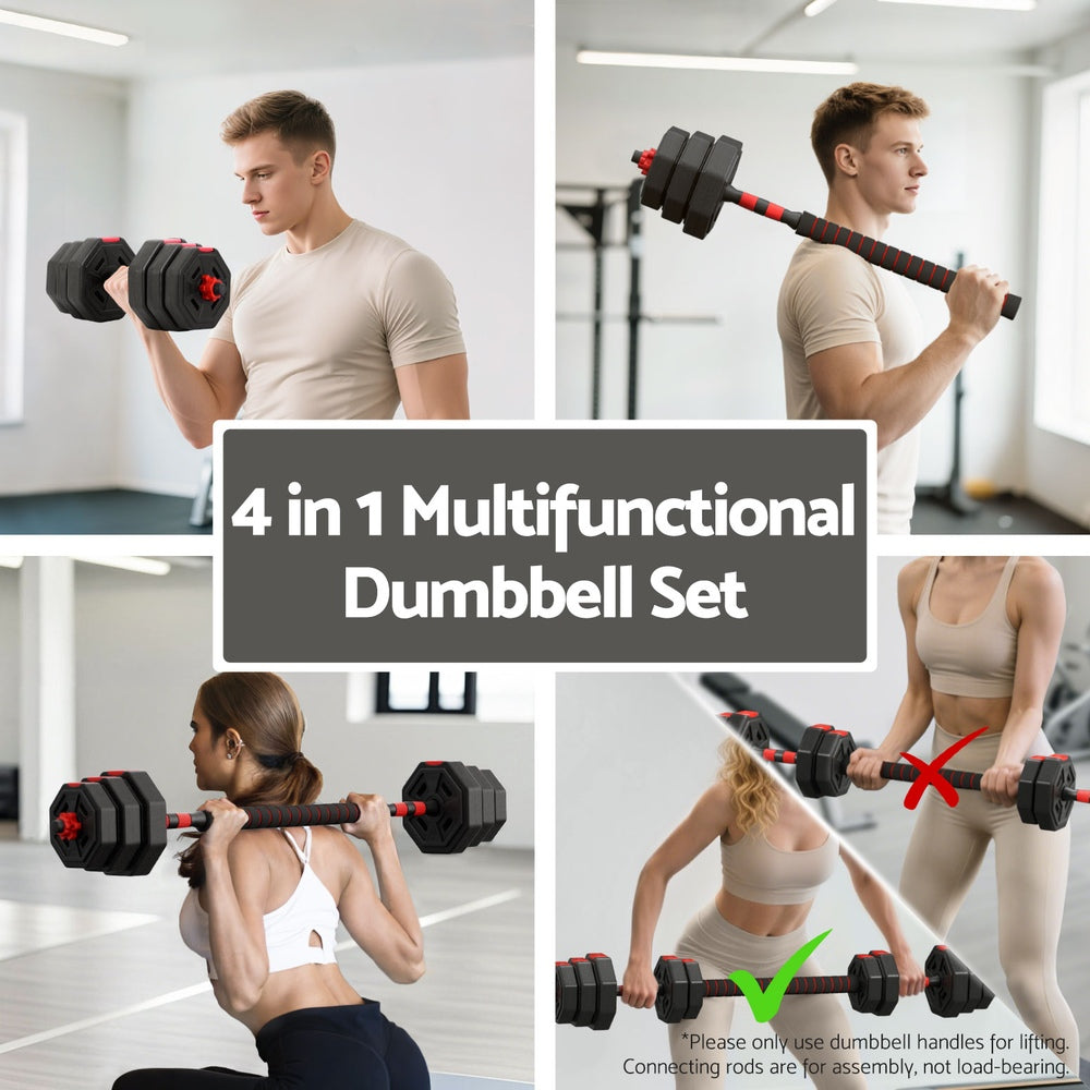 Free Weights: Everfit 20kg Adjustable Dumbbell Barbell Set Weight Plates Home Workout