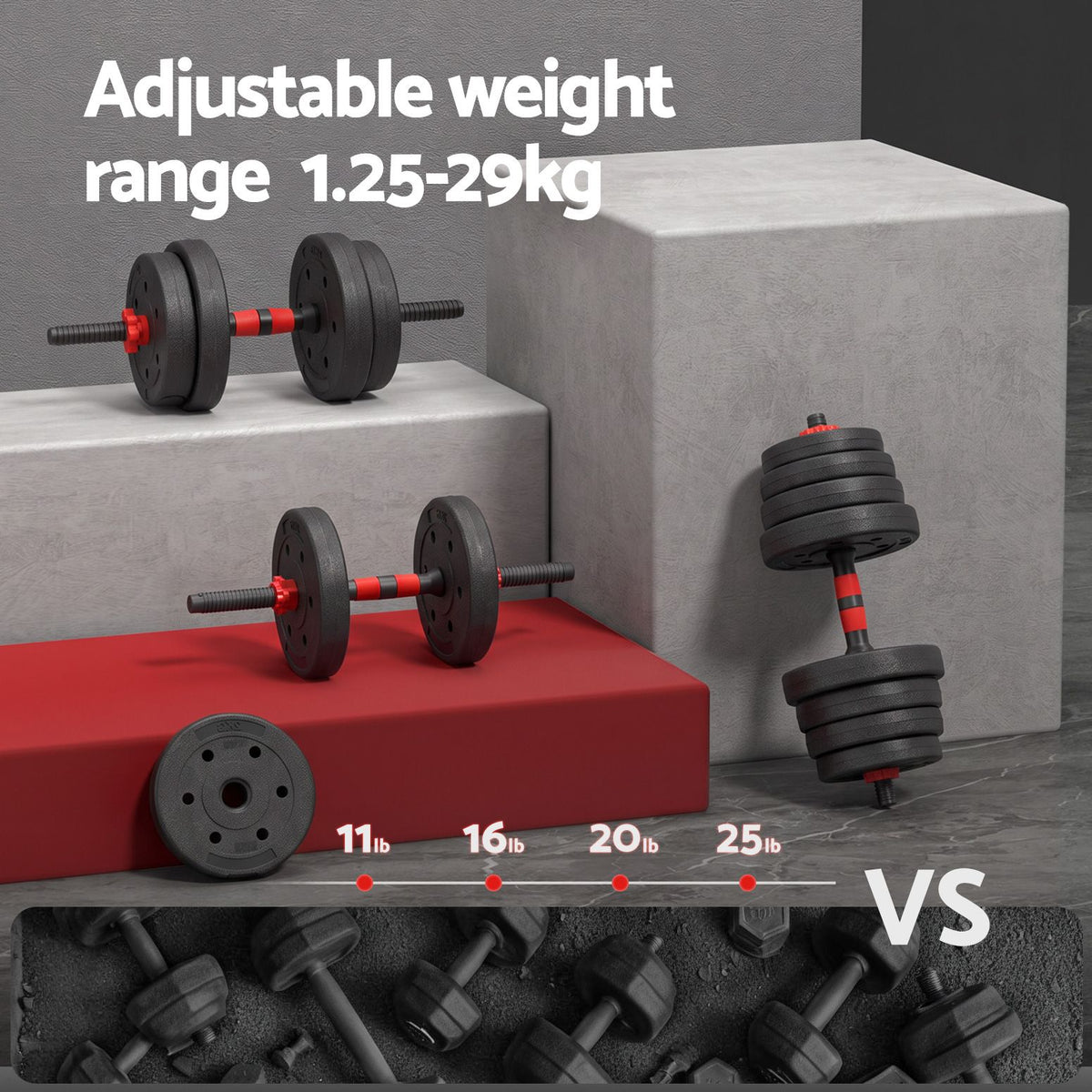 Everfit 30kg Adjustable Dumbbell Set 4in1 Barbell Weight Plates Home Workout