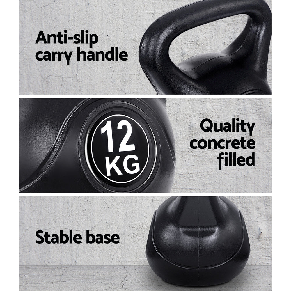 Weightlifting Machines & Racks: Everfit 12kg Kettlebell Set Weight Lifting Bench Dumbbells Kettle Bell Gym Home