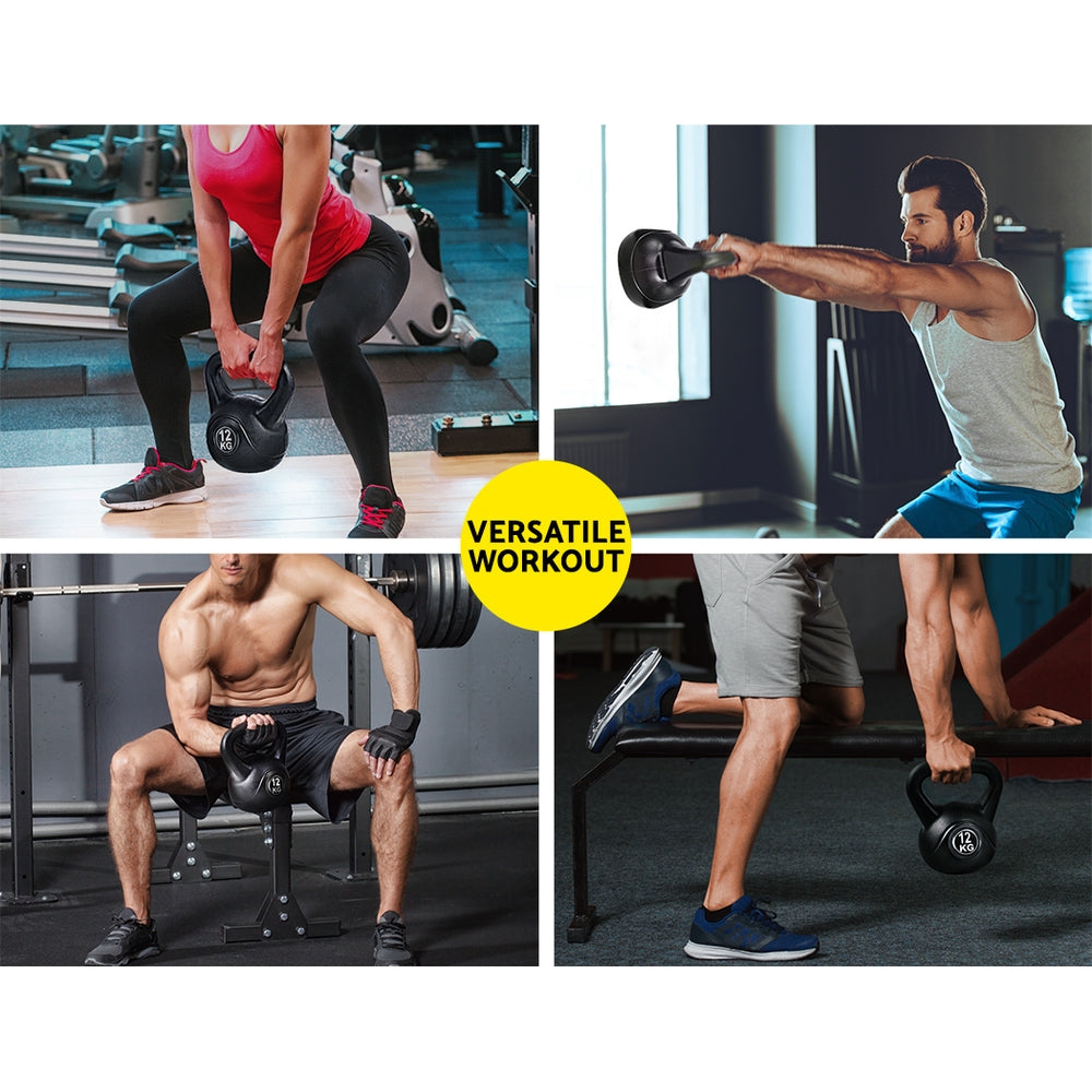 Weightlifting Machines & Racks: Everfit 12kg Kettlebell Set Weight Lifting Bench Dumbbells Kettle Bell Gym Home