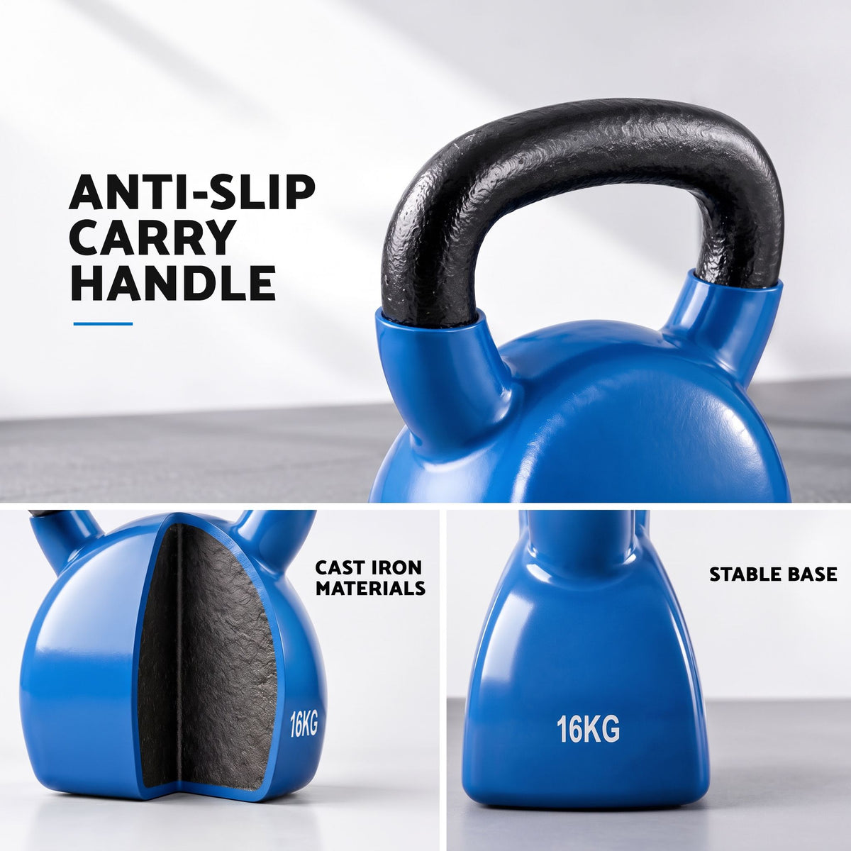 Everfit 16kg Kettlebell Cast Iron Weightlifting Bench Dumbbells Kettle Bell Blue