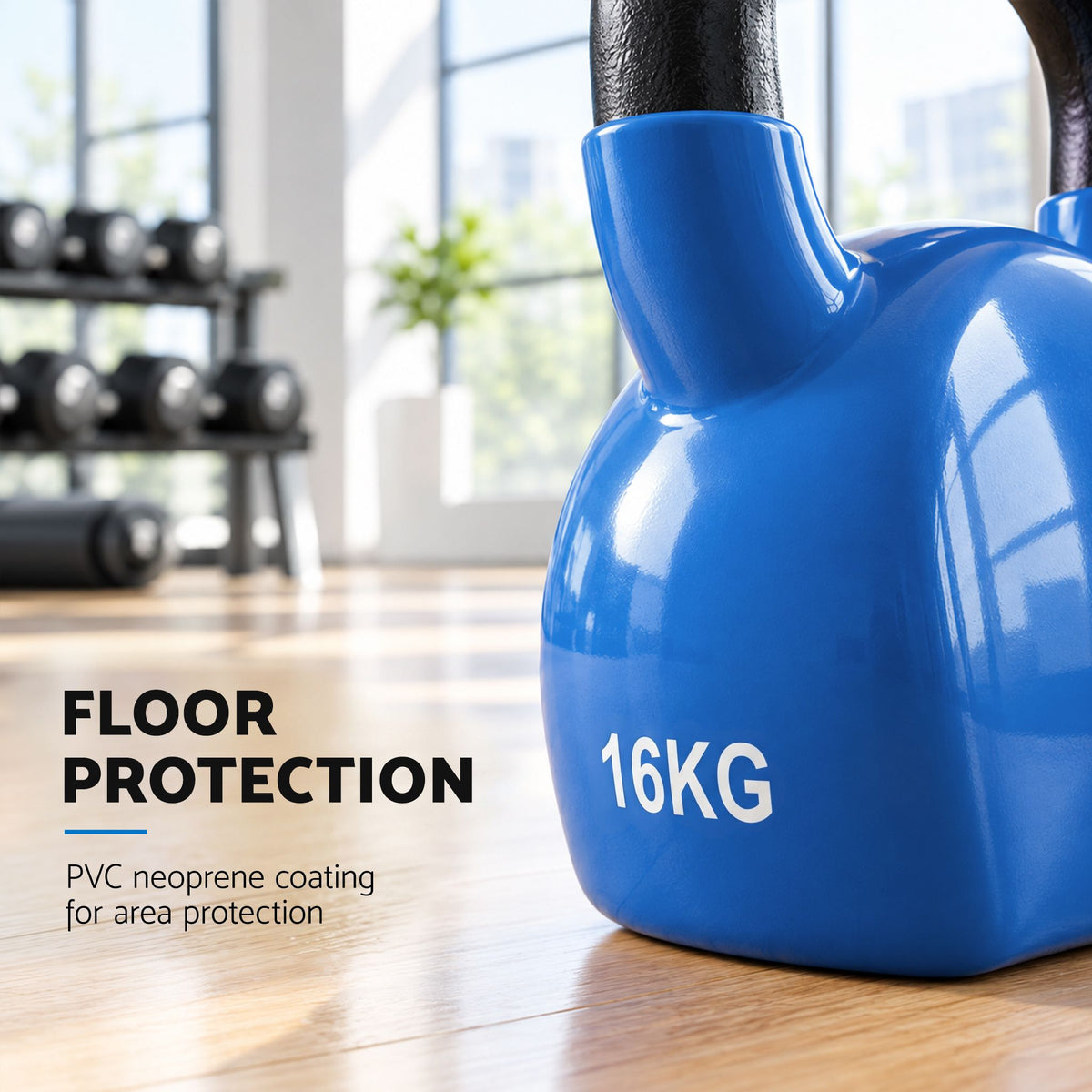 Everfit 16kg Kettlebell Cast Iron Weightlifting Bench Dumbbells Kettle Bell Blue