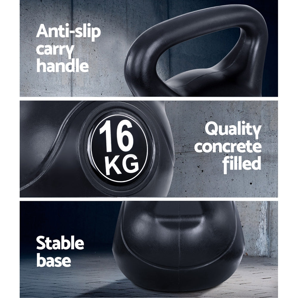 Free Weights: Everfit 16kg Kettlebell Set Weight Lifting Bench Dumbbells Kettle Bell Gym Home