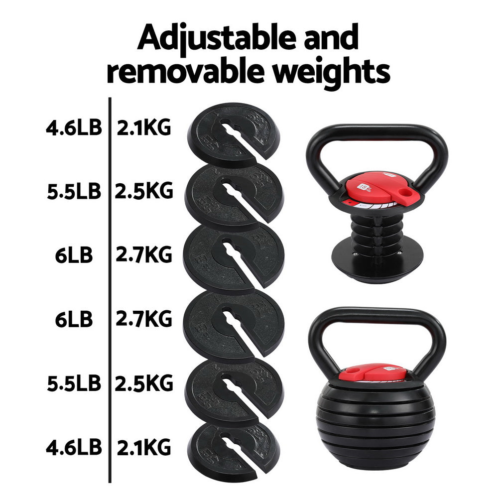 Free Weights: Everfit 18kg Adjustable Kettlebell Set Portable Kettle Bell Weight Dumbbells 10lbs 40lbs