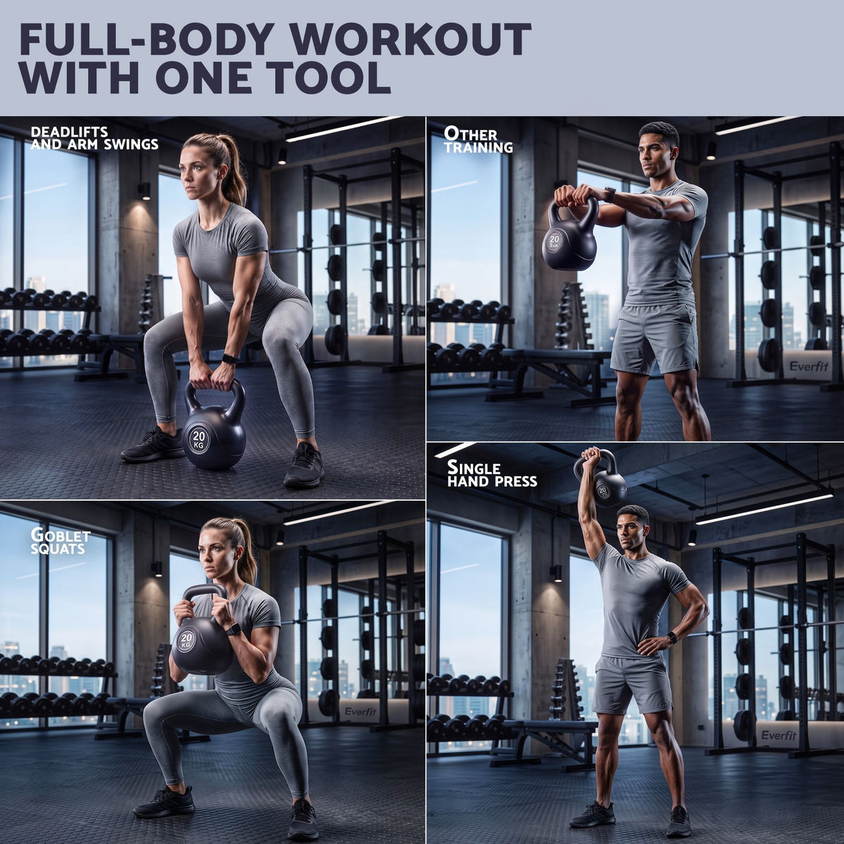 Everfit 20kg Kettlebell Weights Strength Training with Anti-slip Carry Handle & Stable Base Gym Home