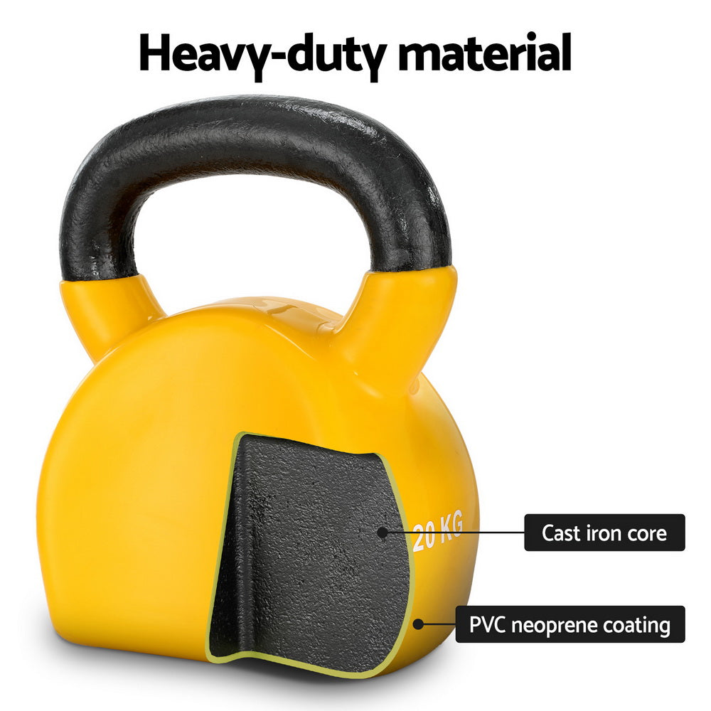 Free Weights: Everfit 20kg Kettlebell Set Weightlifting Bench Dumbbells Kettle Bell Gym Home